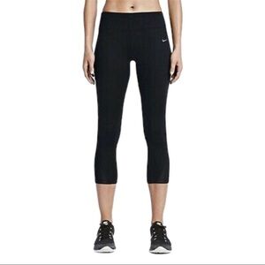 NIKE Power Essential Dri Fit Running Crop Leggings Pants Black Size Small